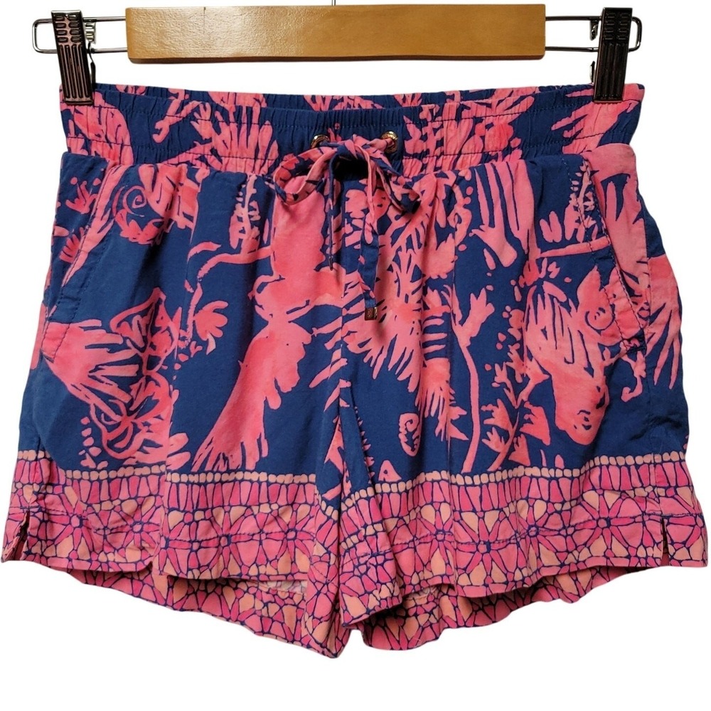 Lilly Pulitzer Katia Drawstring Shorts Womens Size XXS Indigo Night Caw Beach